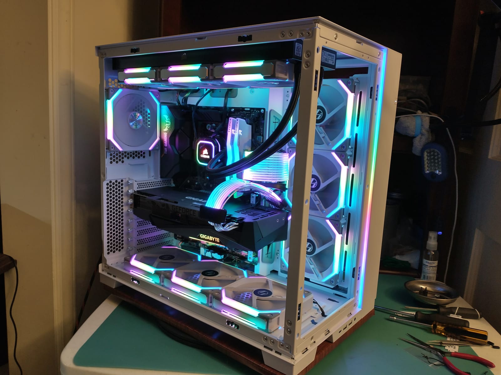 A finished gaming desktop assembled in the shop