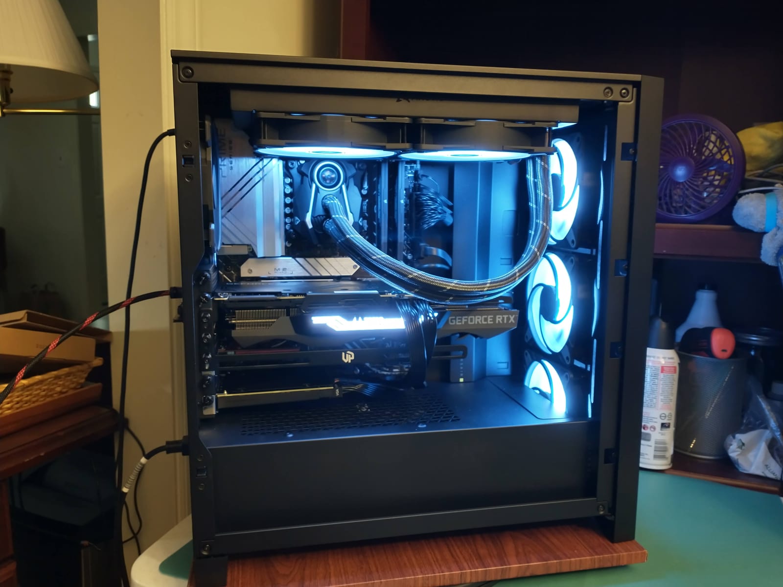 A finished custom desktop build with tidy cable management